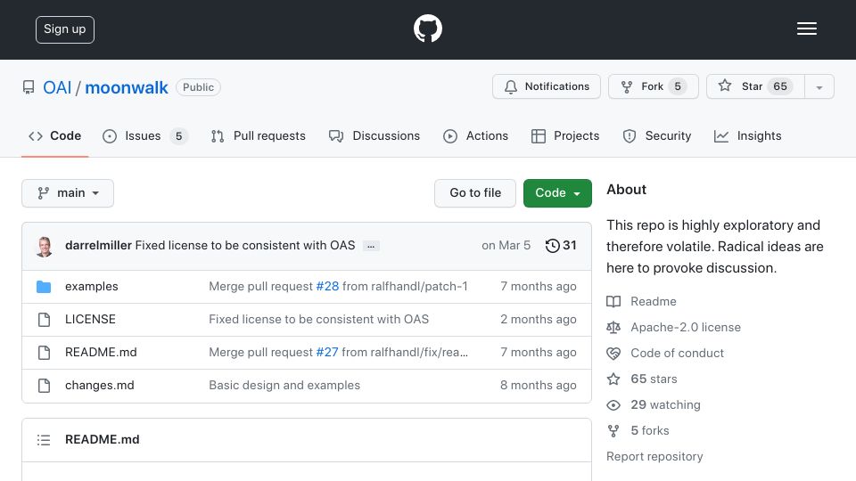Screenshot of github.com: OpenAPI v4 (aka Moonwalk) Proposal