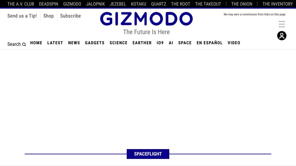Screenshot of gizmodo.com: Rocket Carrying North Korean Spy Satellite Crashes into Sea