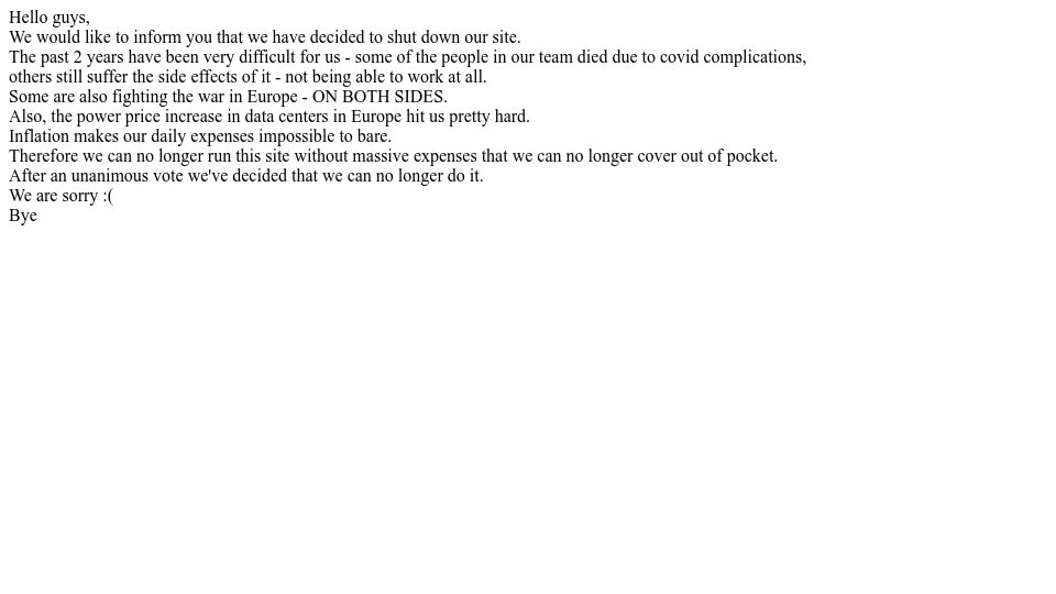 Screenshot of web.archive.org: Rarbg Is No More