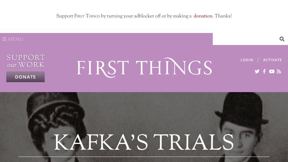 Screenshot of firstthings.com: The Diaries of Franz Kafka