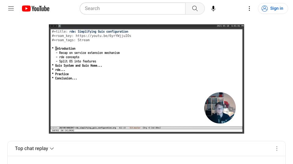 Screenshot of youtube.com: Rde: A configuration framework for GNU Guix [video]