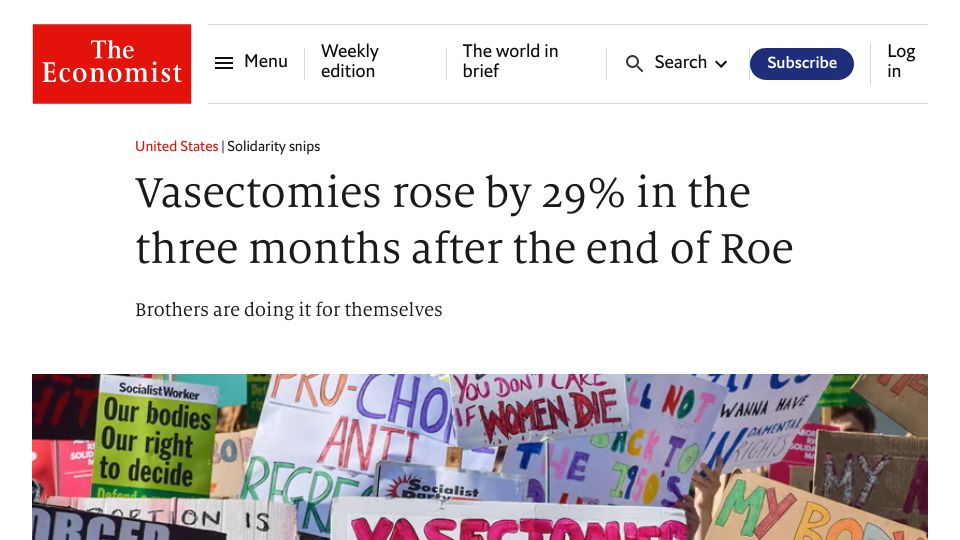 Screenshot of economist.com: Vasectomies rose after the end of Roe