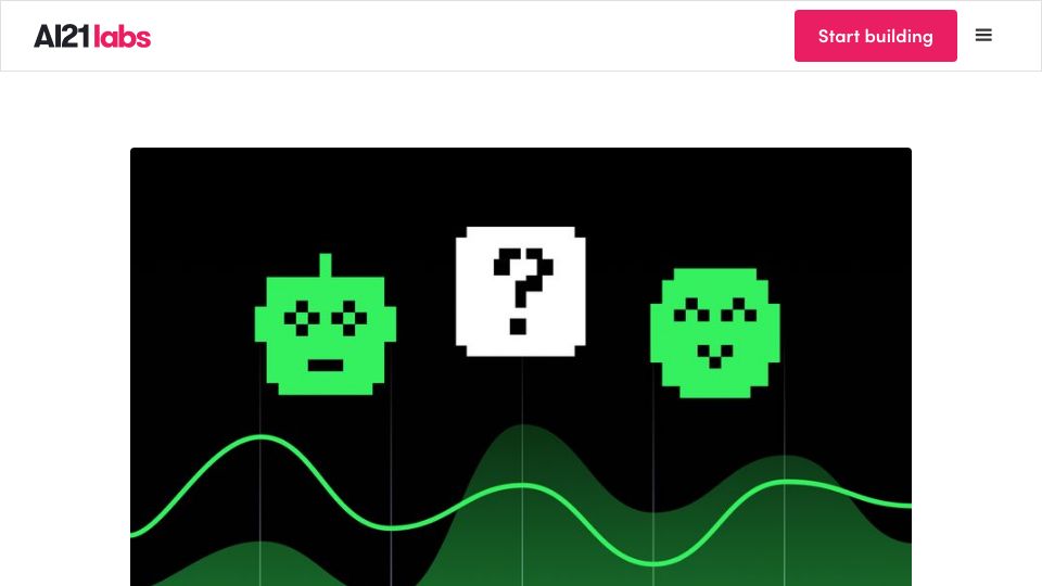 Screenshot of ai21.com: AI21 Labs concludes largest Turing Test experiment to date