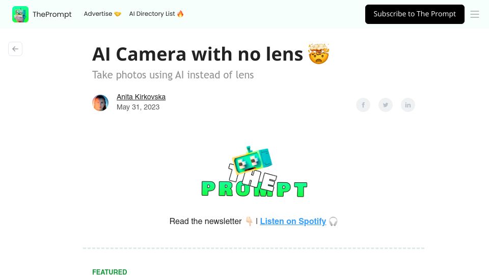Screenshot of theprompt.io: AI camera with no lens