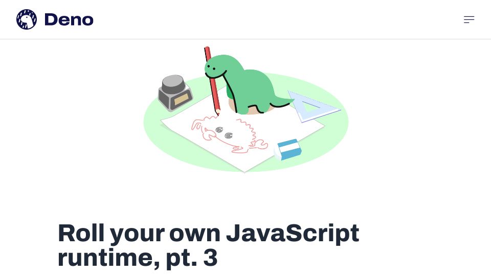Screenshot of deno.com: Roll your own JavaScript runtime, pt. 3
