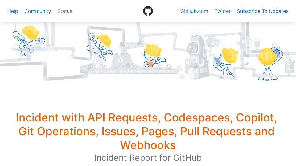 Screenshot of githubstatus.com: GitHub is down