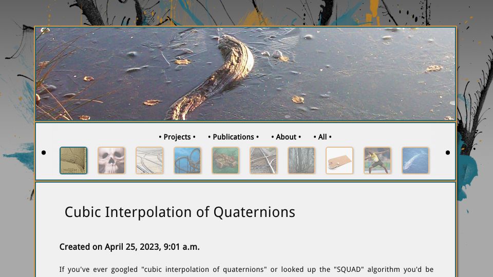 Screenshot of theorangeduck.com: Cubic Interpolation of Quaternion