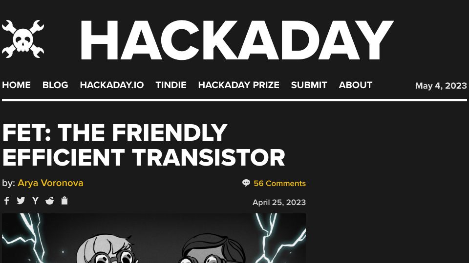 Screenshot of hackaday.com: FET: The Friendly Efficient Transistor