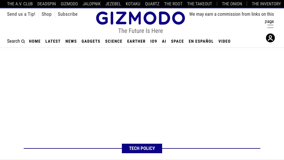 Screenshot of gizmodo.com: New Yorkers want to stop landlords from using facial recognition