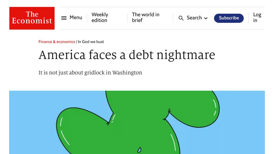 Screenshot of economist.com: America Faces a Debt Nightmare