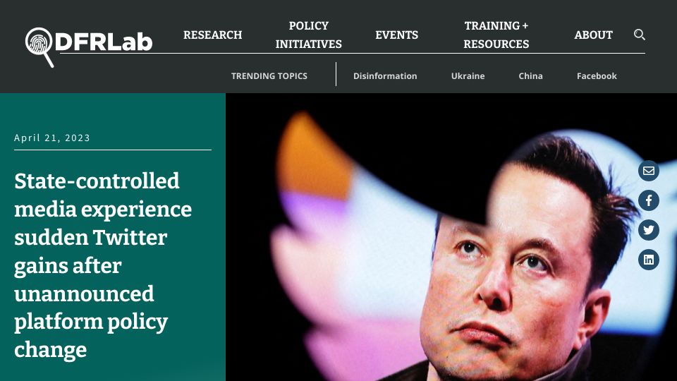 Screenshot of dfrlab.org: State-controlled media gain Twitter followers after quiet platform policy change