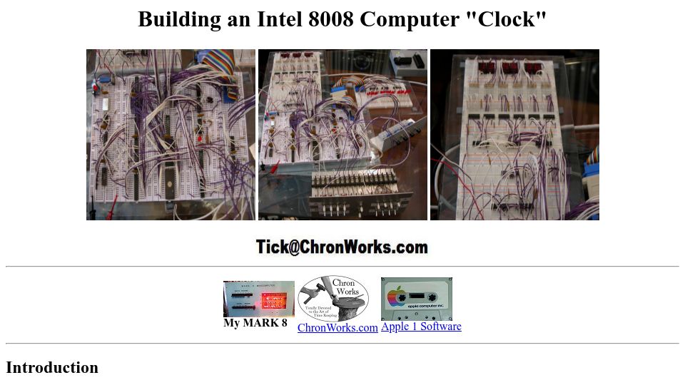 Screenshot of 8008chron.com: Building an Intel 8008 Computer “Clock” (2006)