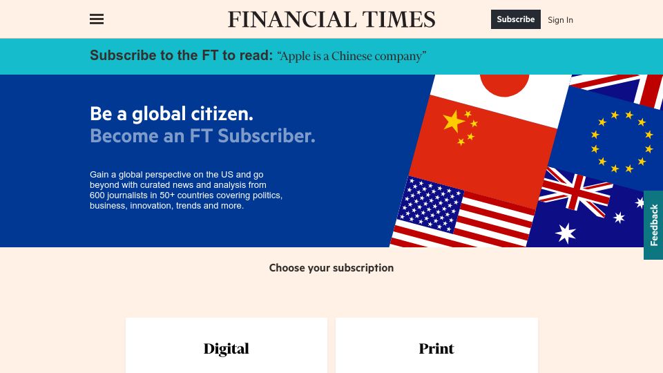 Screenshot of ft.com: Apple Is a Chinese Company