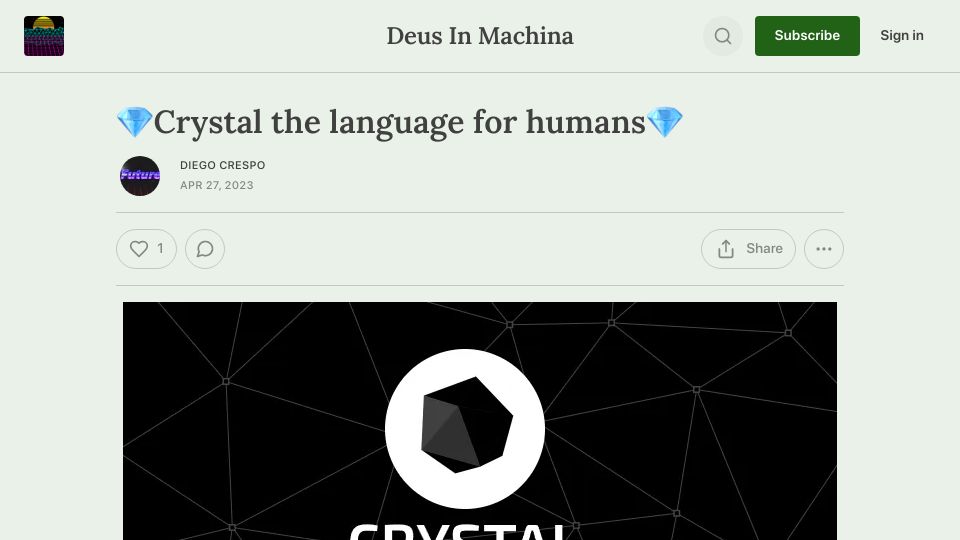Screenshot of deusinmachina.net: A look at Crystal, a programming language for humans