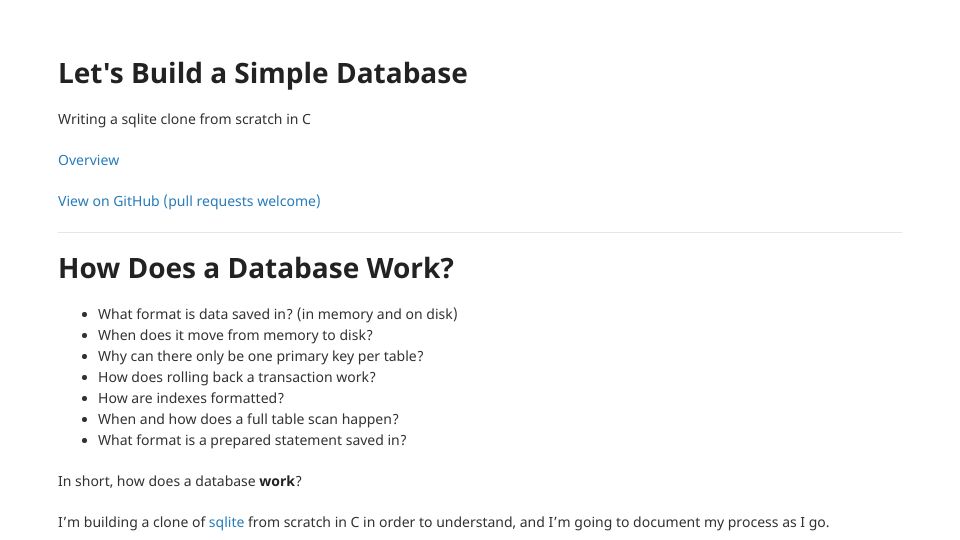 Screenshot of cstack.github.io: Writing a SQLite Clone from Scratch in C (2022)