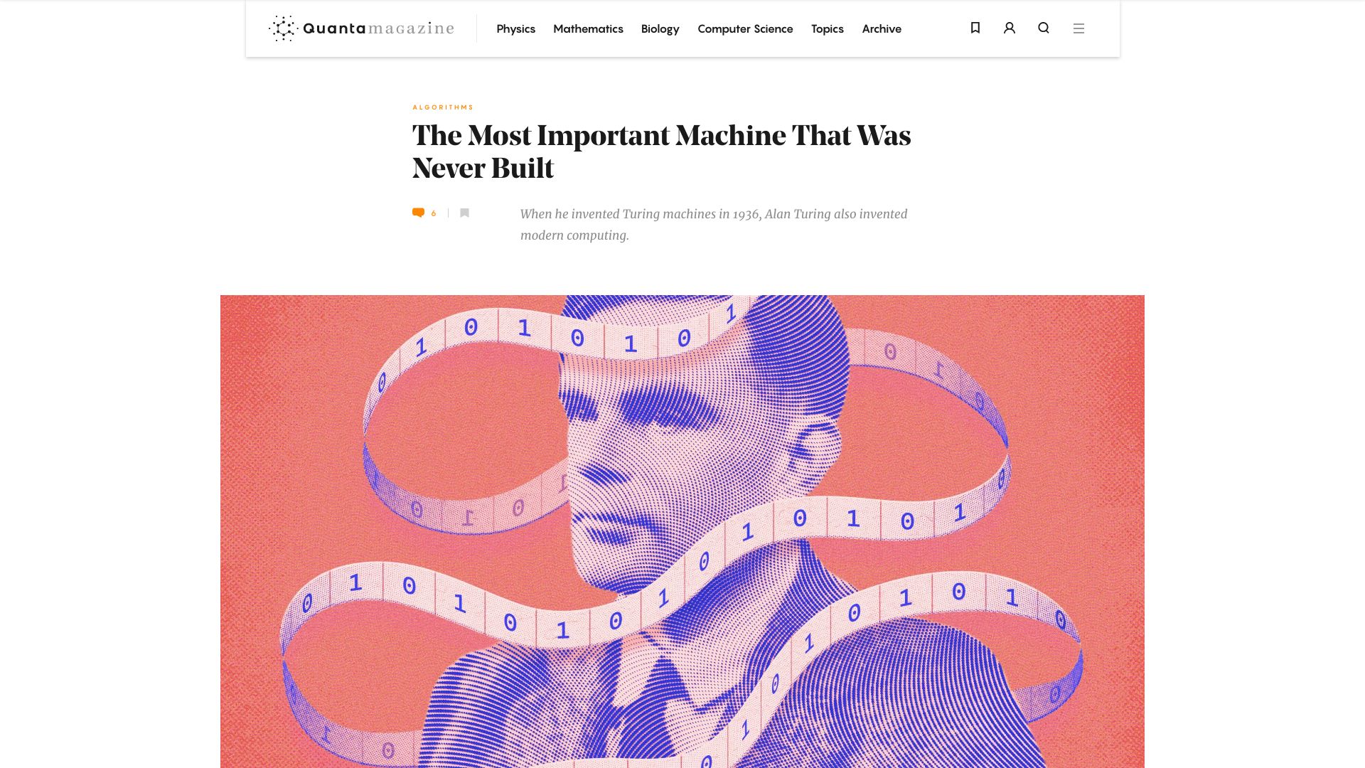 Screenshot of quantamagazine.org: The most important machine that was never built