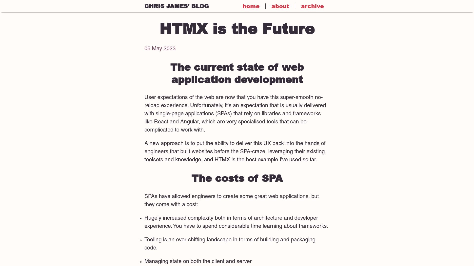 Screenshot of quii.dev: Htmx Is the Future