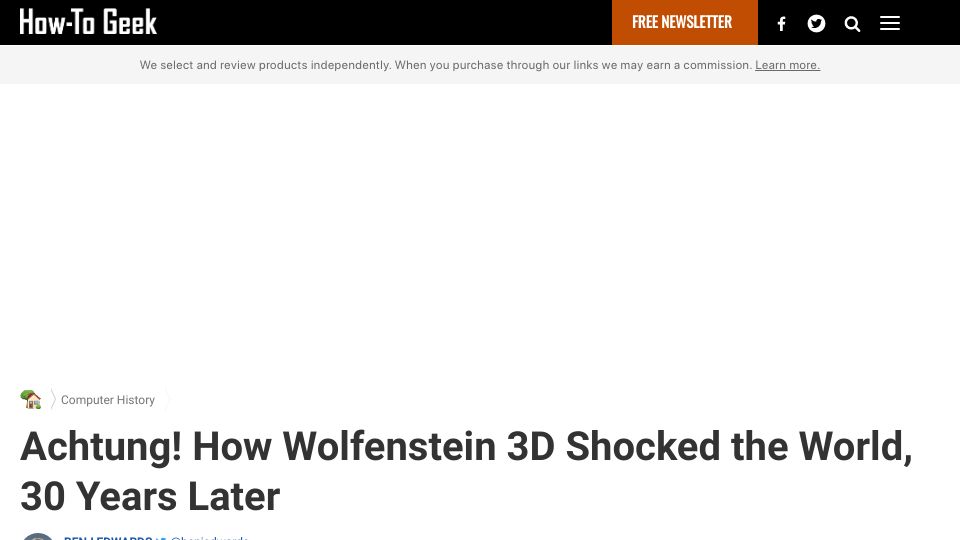 Screenshot of howtogeek.com: How Wolfenstein 3D shocked the world, 30 years later