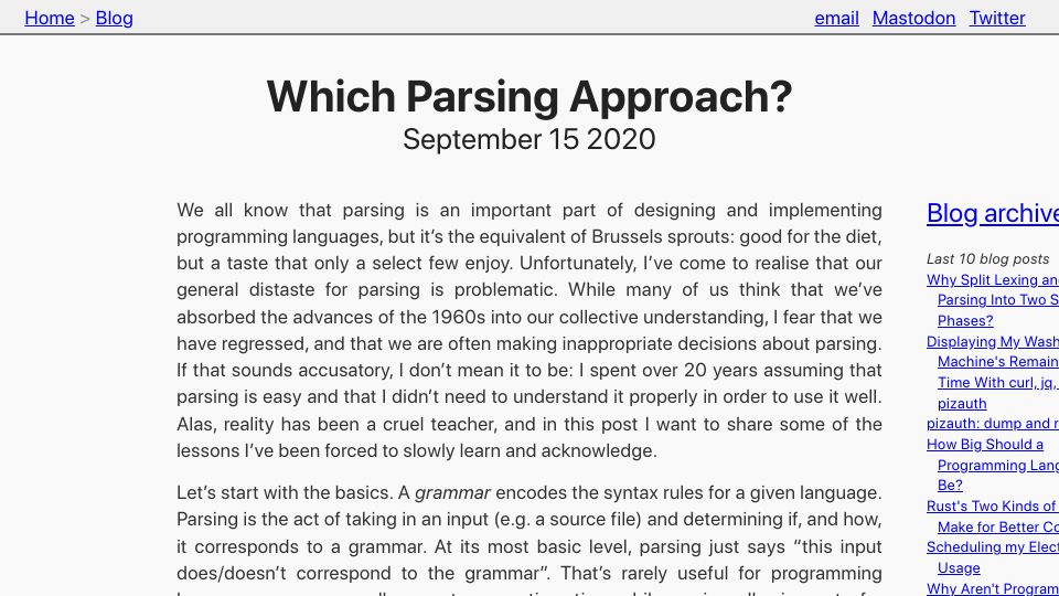 Screenshot of tratt.net: Which Parsing Approach? (2020)