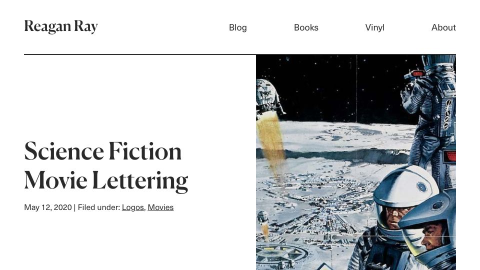 Screenshot of reaganray.com: Science Fiction Movie Lettering