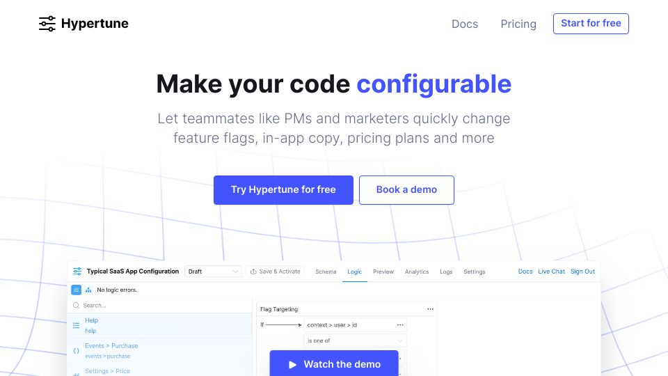 Screenshot of hypertune.com: Show HN: Hypertune – Visual, functional, statically-typed configuration language