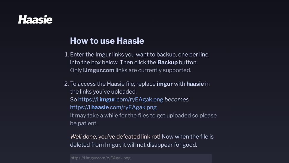 Screenshot of haasie.com: Show HN: Avoiding Imgur Link Rot