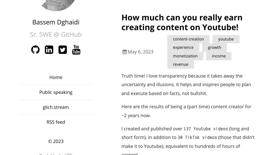 Screenshot of blog.bassemdy.com: How much can you earn creating content on Youtube?