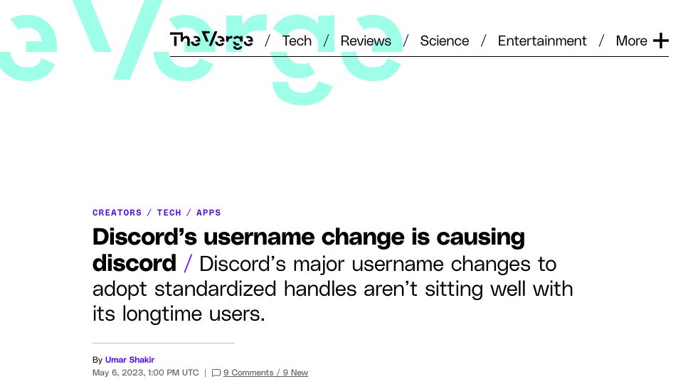 Screenshot of theverge.com: Discord’s username change is causing discord