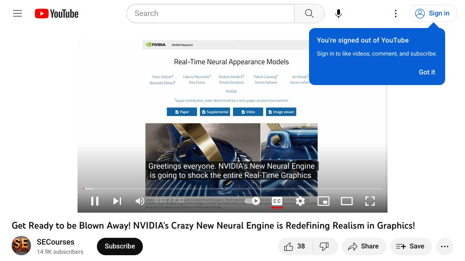 Screenshot of youtube.com: Nvidia's Crazy New Neural Engine Is Redefining Realism in Graphics