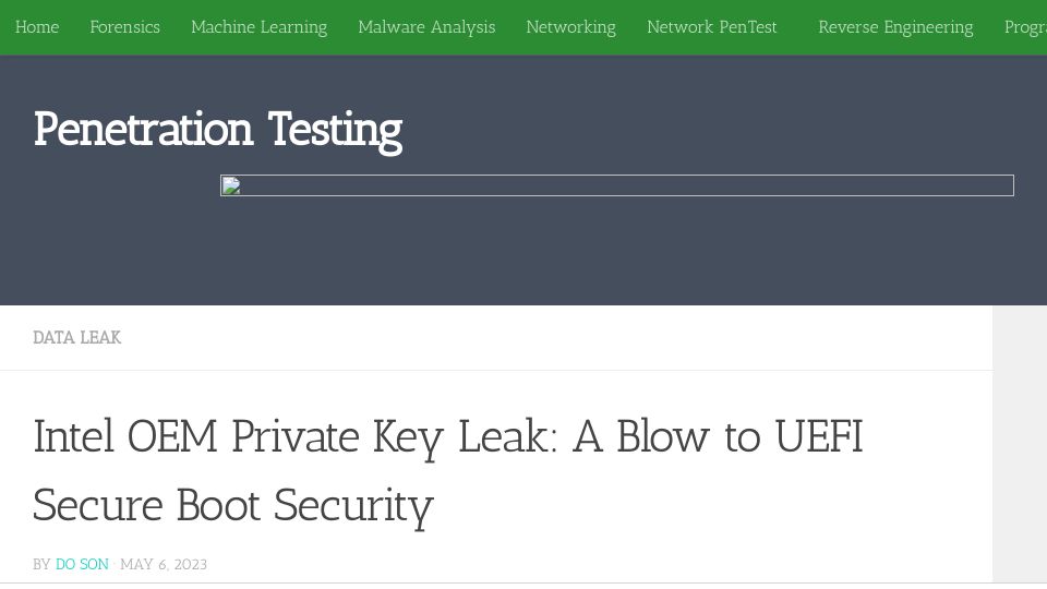 Screenshot of securityonline.info: Intel OEM Private Key Leak: A Blow to UEFI Secure Boot Security