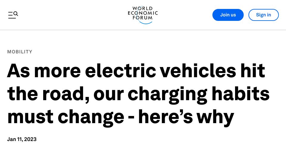 Screenshot of weforum.org: The grid isn’t ready for 300M EVs by 2030