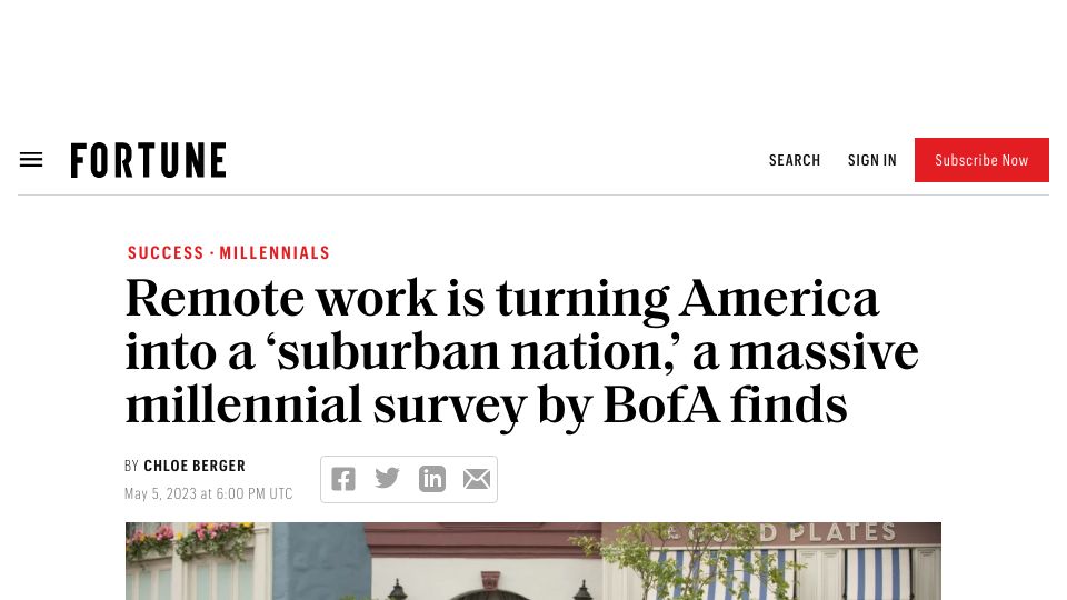 Screenshot of fortune.com: Remote work turns America into Suburban nation