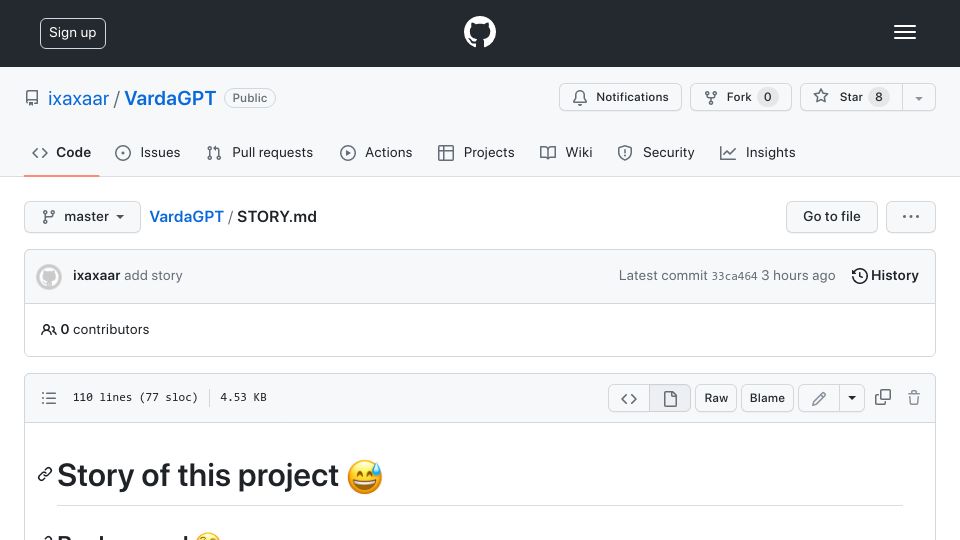 Screenshot of github.com: Using ChatGPT to generate a GPT project end-to-end