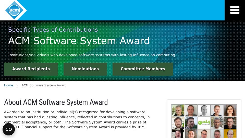Screenshot of awards.acm.org: ACM Software System Award Given to seL4 Microkernel