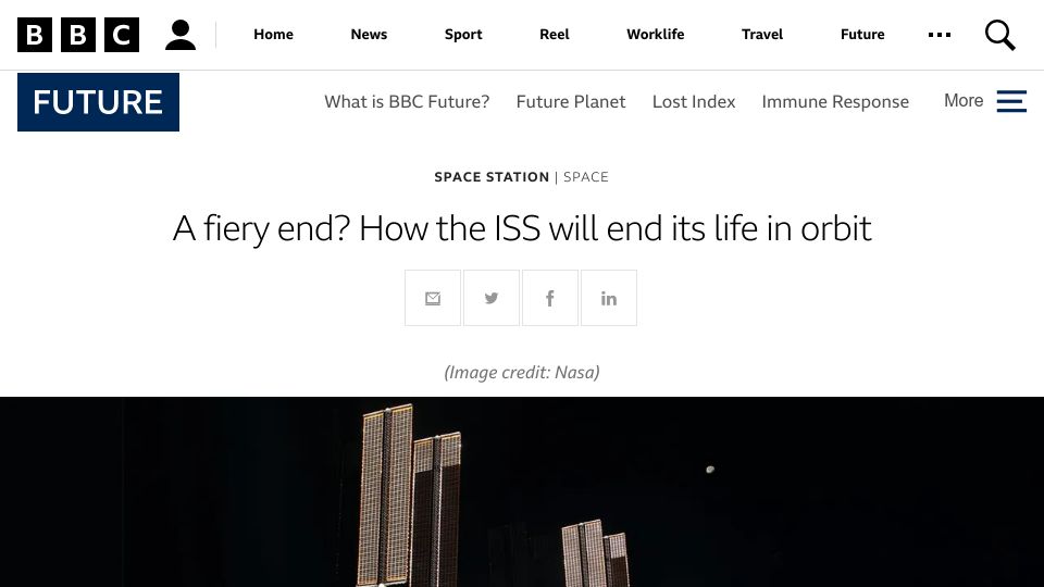 Screenshot of bbc.com: How the ISS will end its life in orbit