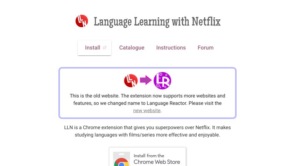 Screenshot of languagelearningwithnetflix.com: Language Learning with Netflix