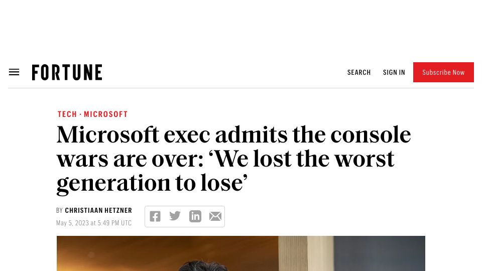 Screenshot of fortune.com: MSFT exec admits console wars are over: ‘We lost the worst generation to lose'