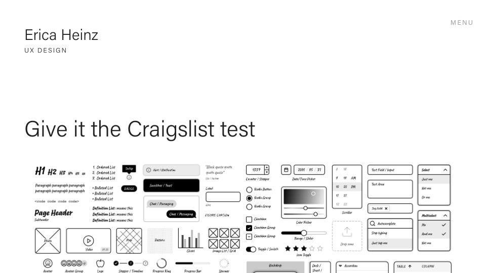 Screenshot of ericaheinz.com: Give It the Craigslist Test