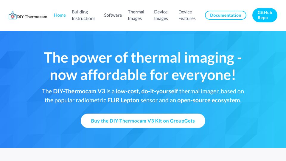 Screenshot of diy-thermocam.net: DIY-Thermocam: A low-cost thermal imager based on the FLIR Lepton sensor
