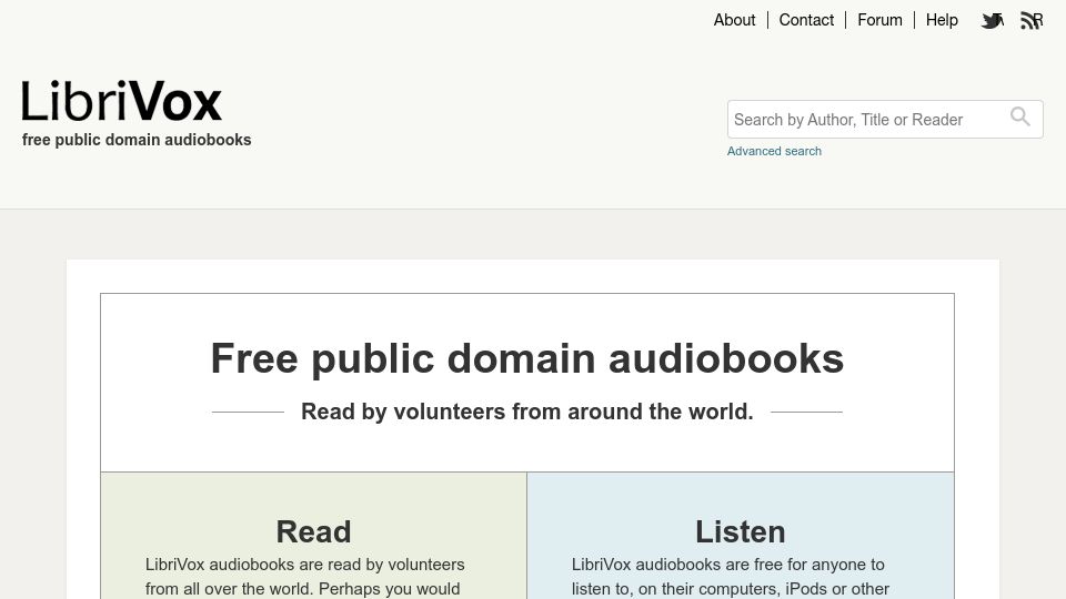 Screenshot of librivox.org: Free Public Domain Audiobooks