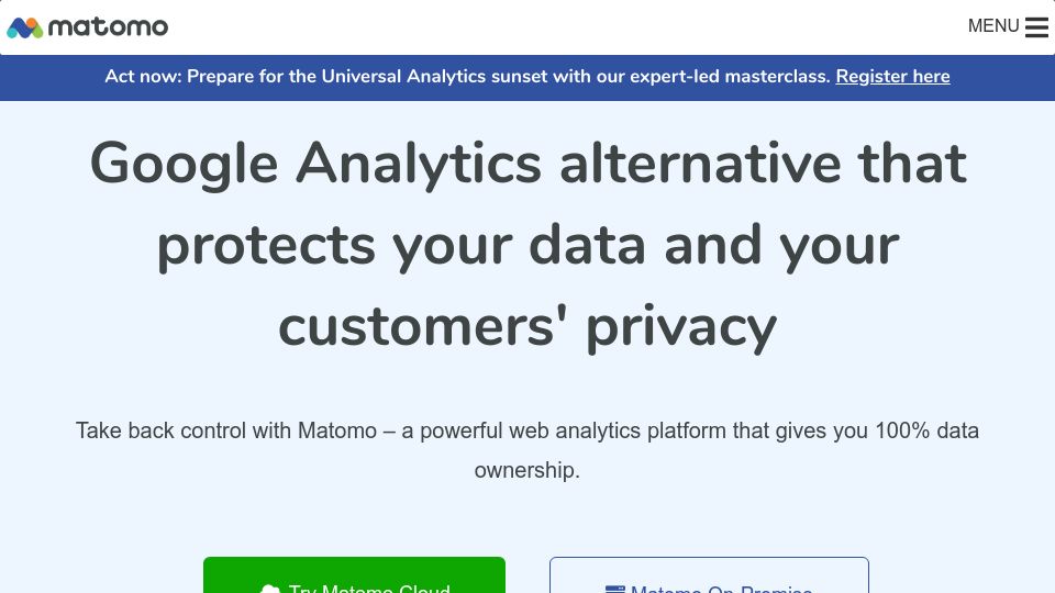 Screenshot of matomo.org: Google Analytics alternative that protects your data and your customers' privacy