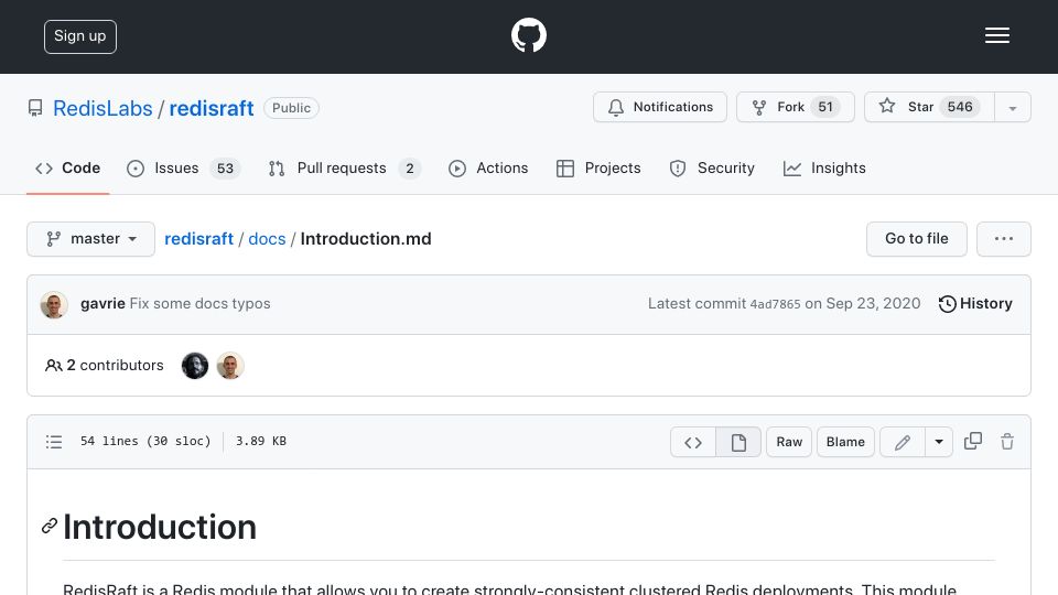 Screenshot of github.com: RedisRaft