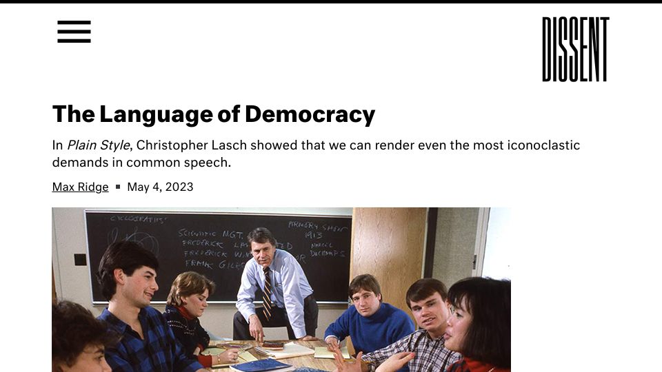 Screenshot of dissentmagazine.org: The Language of Democracy