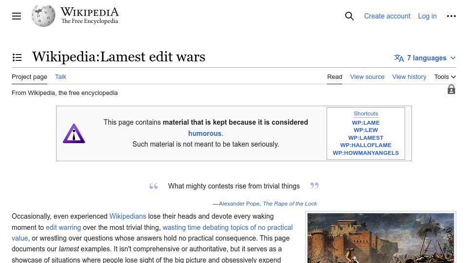 Screenshot of en.wikipedia.org: Lamest Edit Wars