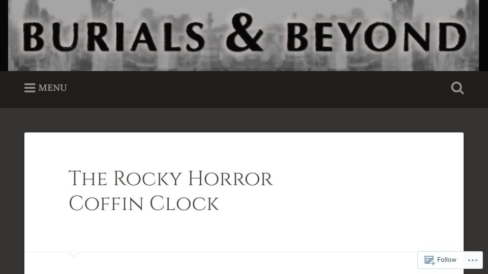 Screenshot of burialsandbeyond.com: The Rocky Horror Coffin Clock
