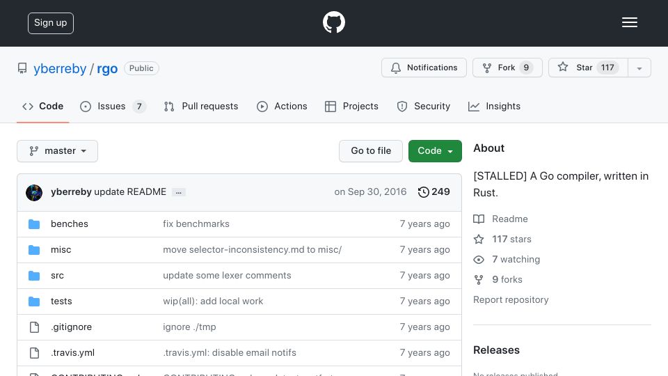 Screenshot of github.com: A Go compiler, written in Rust (2016)