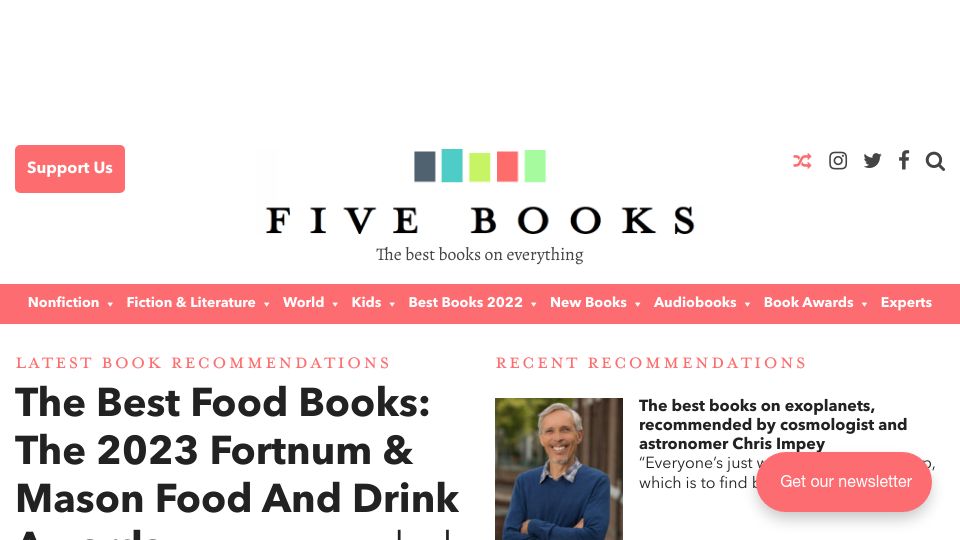 Screenshot of fivebooks.com: Five Books: The best books on everything