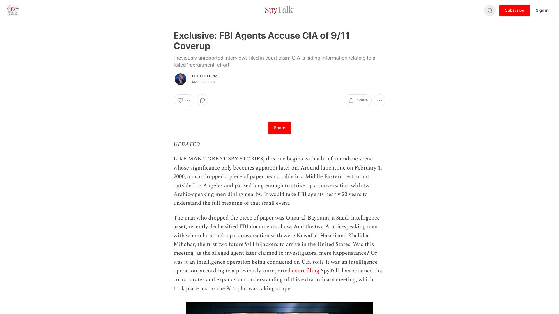 Screenshot of spytalk.co: FBI agents accuse CIA of 9/11 coverup