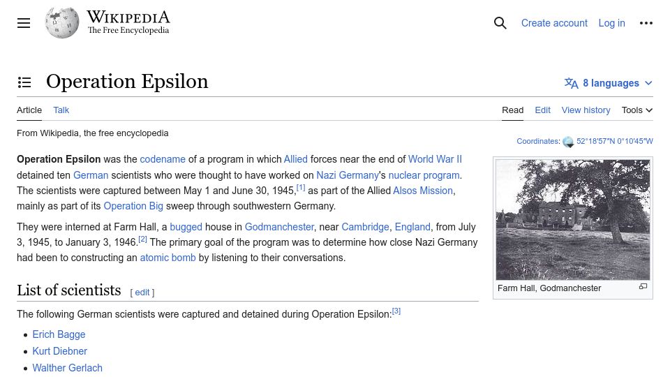Screenshot of en.wikipedia.org: Operation Epsilon