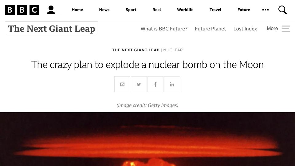 Screenshot of bbc.com: The plan to explode a nuclear bomb on the Moon